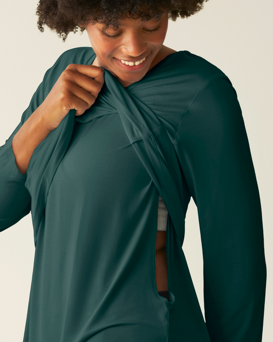 Bamboo Maternity & Nursing Long Sleeve T-shirt | Evergreen