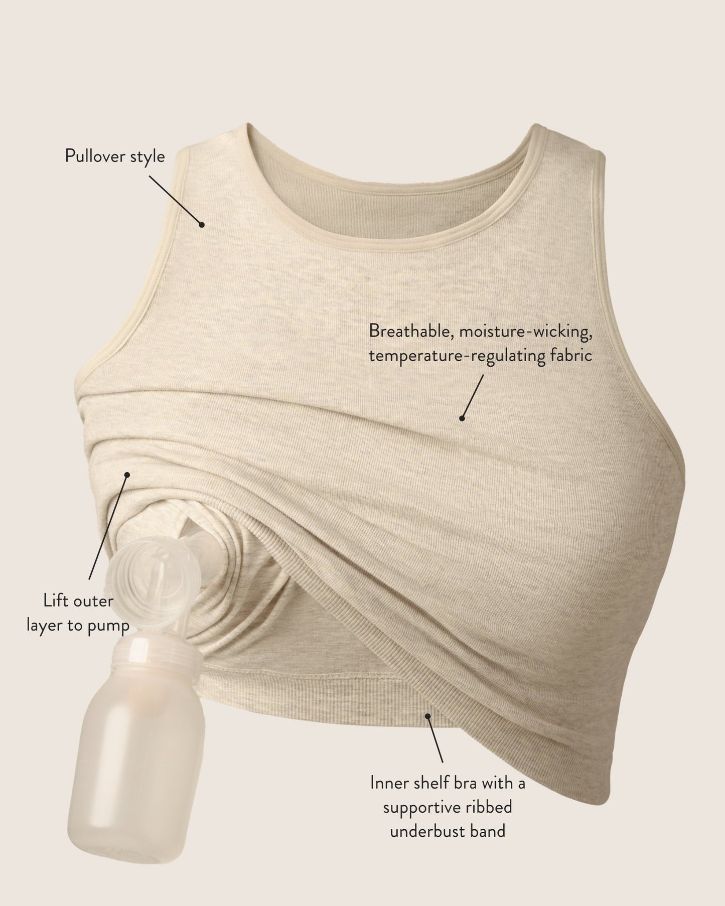 Sublime® Bamboo Hands-Free Pumping Longline Bra Top | Light Mauve