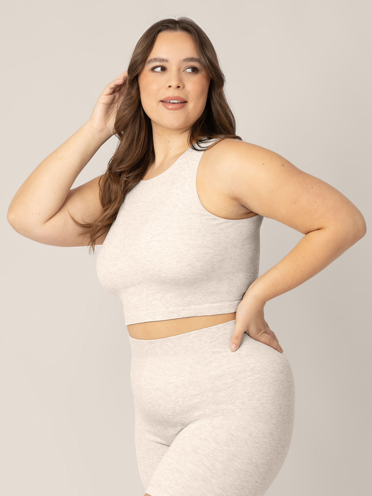 Sublime® Bamboo Maternity & Nursing Longline Bra Top | Oatmeal Heather