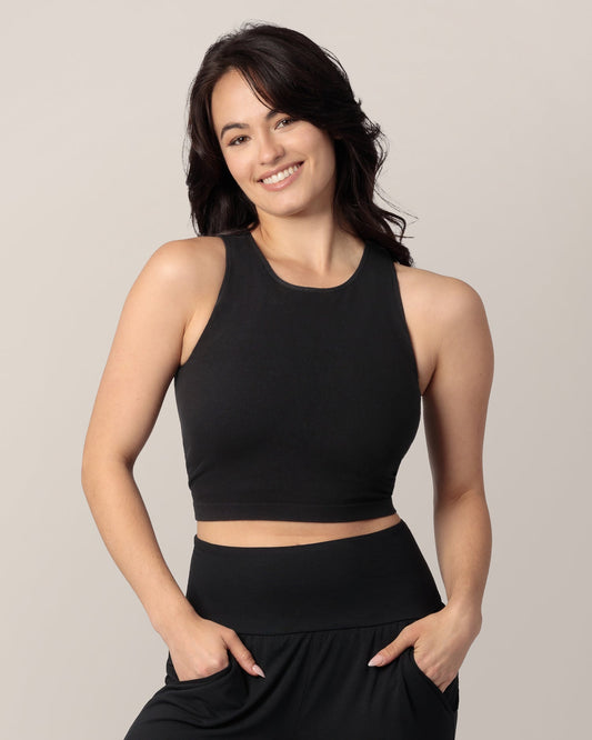 Sublime® Bamboo Maternity & Nursing Longline Bra Top | Black