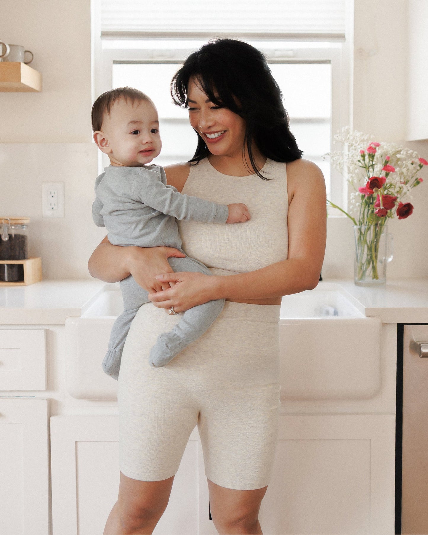 Sublime® Bamboo Maternity & Postpartum Bike Short | Oatmeal Heather