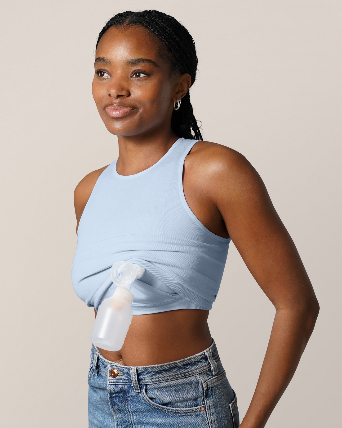 Sublime® Bamboo Hands-Free Pumping Longline Bra Top | French Blue