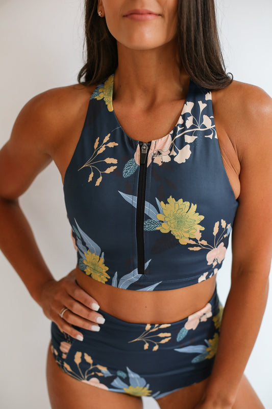 FINAL SALE 2023 SEASON Crop Zip Up Breastfeeding Swimsuit Top -Large