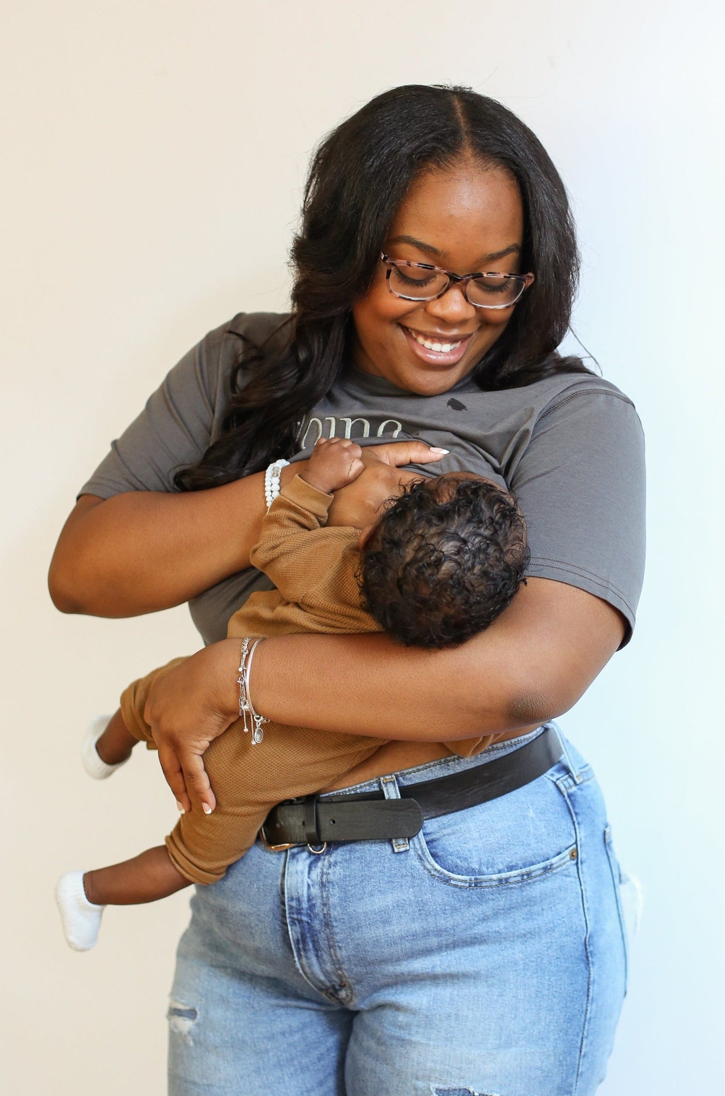 FINAL SALE Cropped Embroidered Nursing Friendly Tee