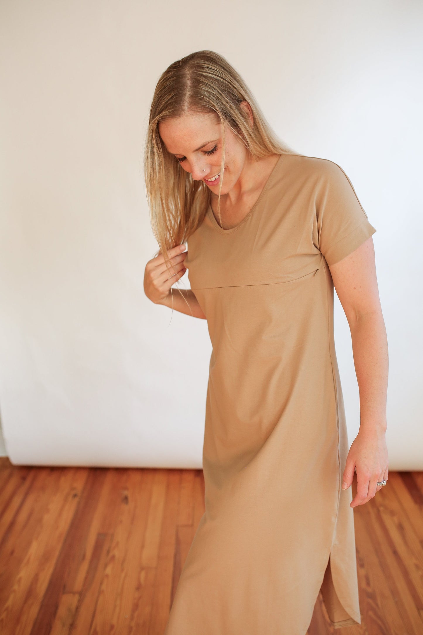 FINAL SALE Invisible Zipper Midi Breastfeeding T-Shirt Dress