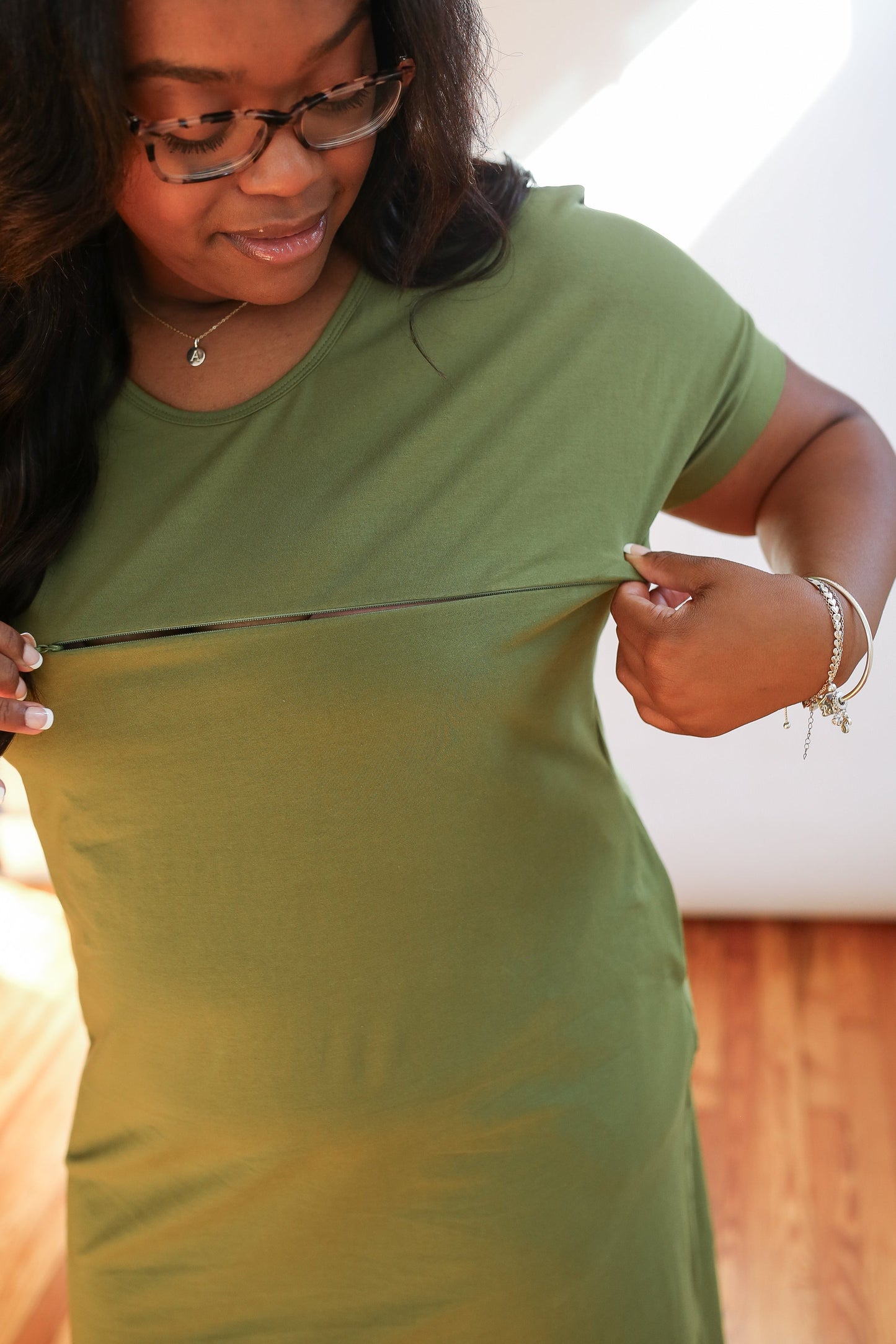 FINAL SALE Invisible Zipper Midi Breastfeeding T-Shirt Dress